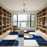 Blue Geometric Area Rug with Gold Accents