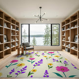 Vibrant Yellow Daisy Pink Wildflower Area Rug