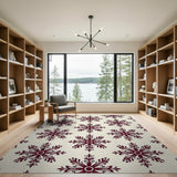 Elegant Red Snowflake Pattern Area Rug