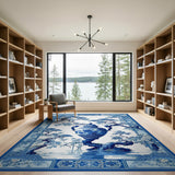 ODIKA Chinoiserie Blue and White Ginger Jar Washable Area Rug, Low Pile Non-Slip Oriental Decor Rug