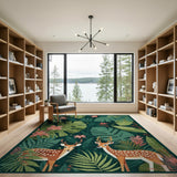 Emerald Green Spotted Deer Monstera Rug
