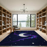 Cosmic Crescent Moon Nebula Stars Area Rug