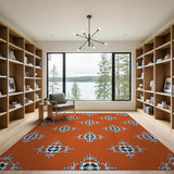 Burnt Orange Persian Floral Motif Area Rug