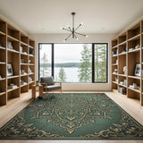 Green Teal Mandala Distressed Vintage Area Rug