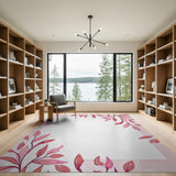 Pink Leaf Vine Border Area Rug