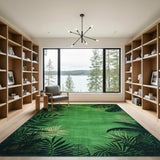 Distressed Green Palm Leaf Silhouette Rug