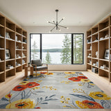Vibrant Poppy Floral Grey Area Rug