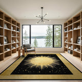 Golden Sunburst on Starry Black Area Rug