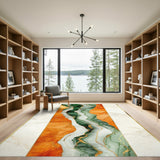 Green Orange Marble Swirl Abstract Area Rug