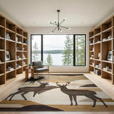Geometric Deer Mountain Landscape Area Rug