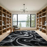 Ethereal Swirling Smoke Black White Area Rug