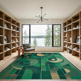 Green Gold Geometric Modern Area Rug
