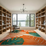 Vibrant Monstera Leaf Area Rug in Green and Orange