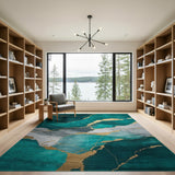 Teal Gold Vein Abstract Area Rug