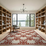 Elegant Red Peacock Motif Area Rug