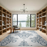Elegant Navy Blue Damask Swirl Area Rug