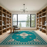 Ornate Teal Persian Floral Medallion Area Rug