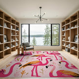 Playful Pink Flamingo Pattern Area Rug
