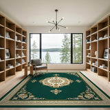 Ornate Emerald Green Persian Medallion Rug