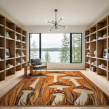 Boho Chic Whimsical Orange Mushroom Forest Area Rug