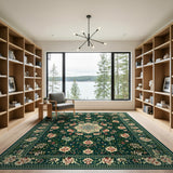 Emerald Green Persian Floral Medallion Rug