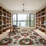 Tribal Holly Wreath Holiday Area Rug