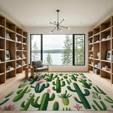 Whimsical Cactus Succulent Pattern Area Rug