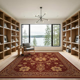 Ornate Red Persian Rug with Gold Florals
