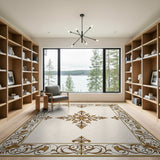 Gold and Silver Elegant Gold Ornate Frame Area Rug