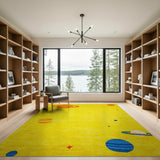 Vibrant Yellow Space Planets Kids Cartoon Rug