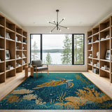 Blue and Teal Teal Sea Turtle Underwater Area Rug
