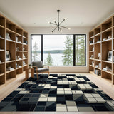 Black White Geometric Cube Area Rug