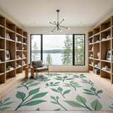 Fresh Green Leaves Pattern Area Rug