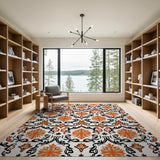 Orange Ornate Floral Damask Area Rug