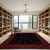 ODIKA Washable Red and Black Ornate Vintage Area Rug - Low Pile Non-Slip Carpet