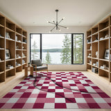 Wavy Red Pink Checkered Area Rug