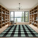 Teal Black Plaid Check Area Rug