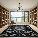 Gothic Bat Mandala Area Rug Black White