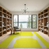Vibrant Yellow Geometric Area Rug with White Curves