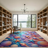 Multi-color and Patterns Vibrant Seashell Starfish Coastal Rug