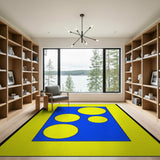Blue Area Rug with Vibrant Yellow Circles