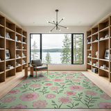 Blush Pink Floral Mint Green Area Rug