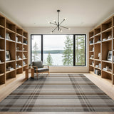 Rustic Farmhouse Plaid Brown Tan Plaid Woven Area Rug