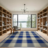Navy Blue Plaid Farmhouse Area Rug