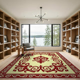 Ornate Red Medallion Cream Area Rug