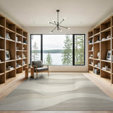 Beige and Neutral Abstract Area Beige Layered Wave Abstract Area Rug