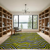 Bold Yellow Black Wavy Stripe Area Rug