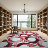 Modern Red Geometric Circles Area Rug