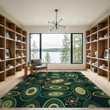 Retro Atomic Orbit Green Geometric Rug