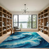 Dynamic Teal Ocean Waves Geometric Area Rug